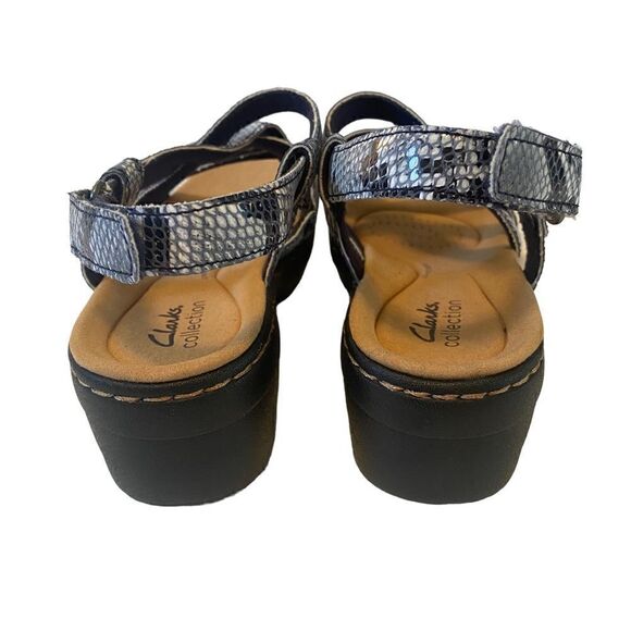 Clarks Collection Ultra Comfort Gray & White Adjustable Velcro Strap Sandals. - Picture 4 of 7